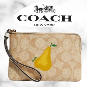 Coach Corner Zip Wristlet With Pear